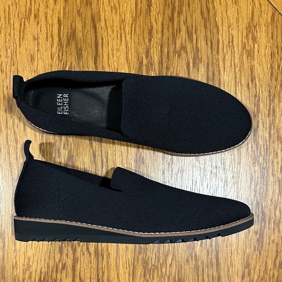 *EILEEN FISHER* Black Embrace Recycled Stretch Knit Slip-On Loafers Size 9.5